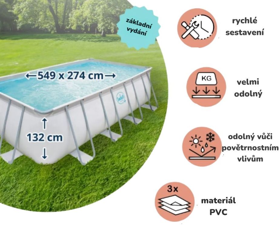 Nadzemní bazén s ocelovou konstrukcí Polygroup Swing GREY 5,49 x 2,74 x 1,32m 3EXB0208